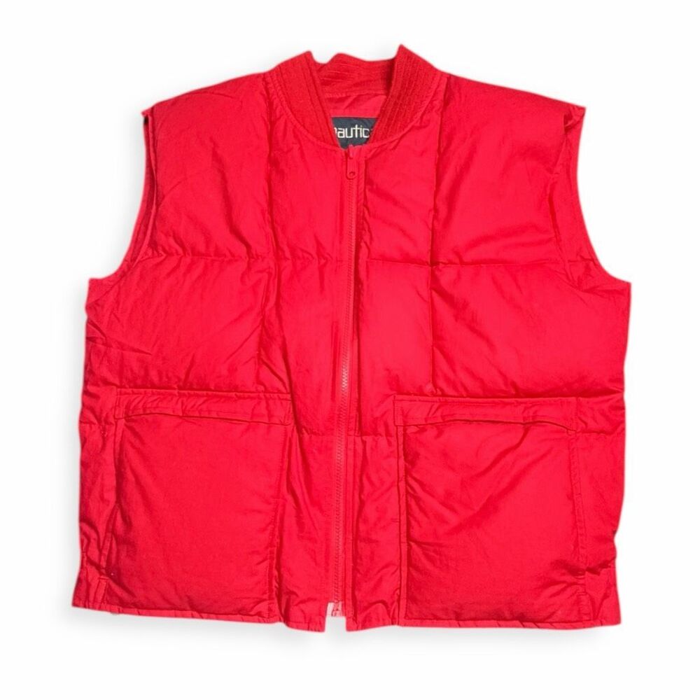 VINTAGE NAUTICA Men’s Red Quilted Down Puffer Vest Size Large